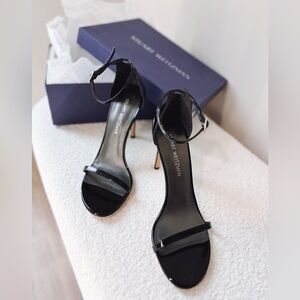 Stuart Weitzman NIB 11b Nudistsong black Patent Leather Ankle-Strap Stilettos